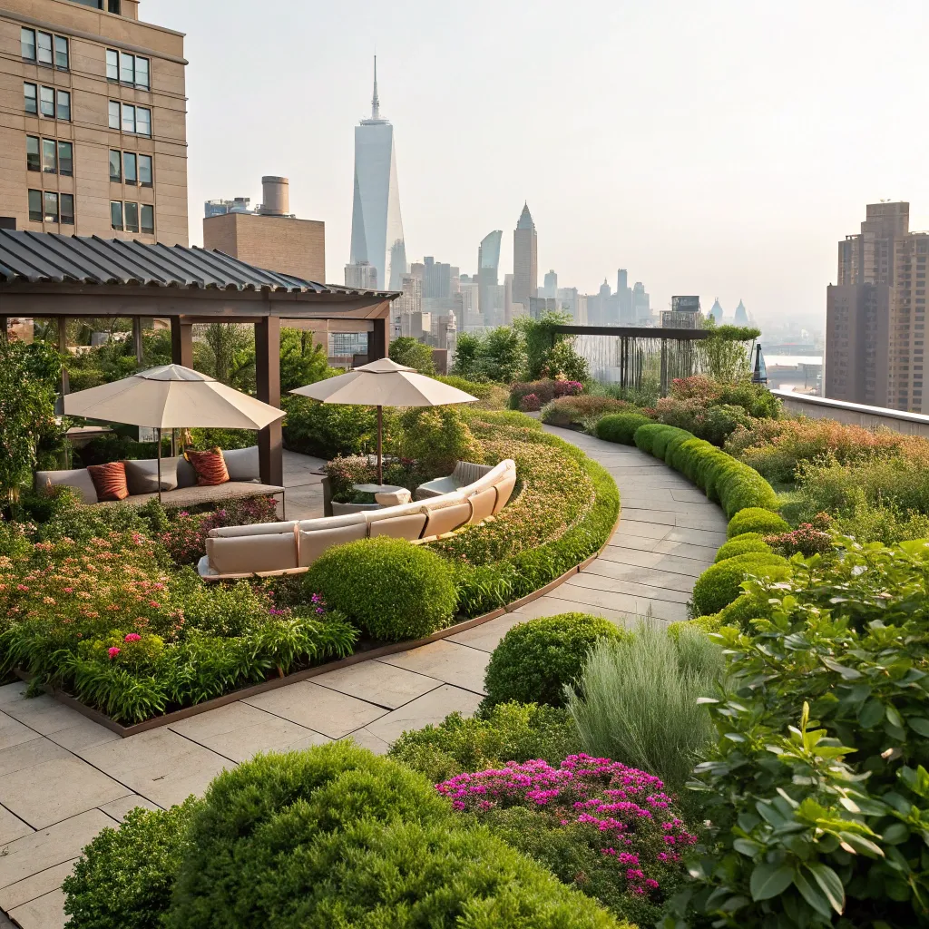 Lush rooftop garden