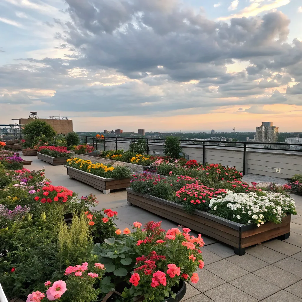 Rooftop garden with flowers